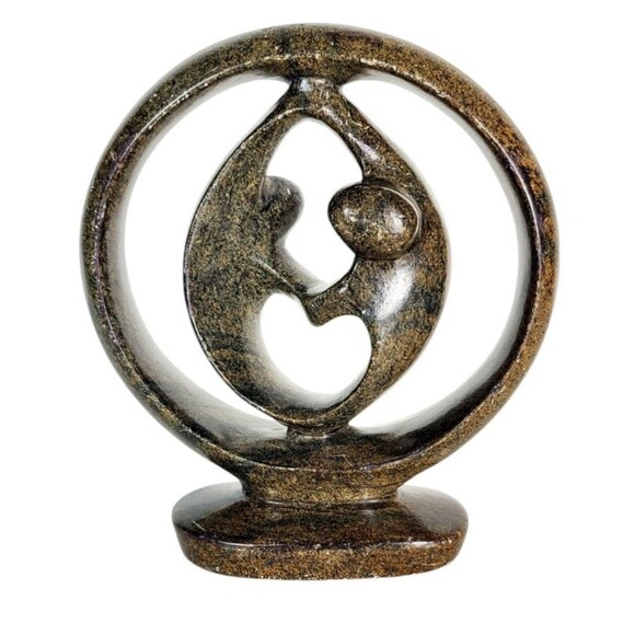 VTG 70s "Circle Of Love" Heart Couple Love Hand Carved Stone Sculpture Signed - Picture 4 of 11